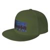 Fashion Colourful Cityscape at night reflecting on water acrylic painting Flat Brim Sun Hat  Suitable For Square Faces Black Cap