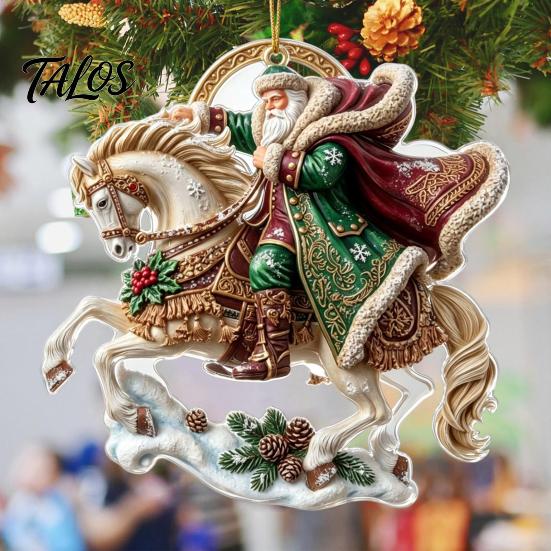 Holiday Hanging Decorations Santa Riding Horse Christmas Ornament, Acrylic Pendant with String, Festive Party Supplies Tree Decor for Living