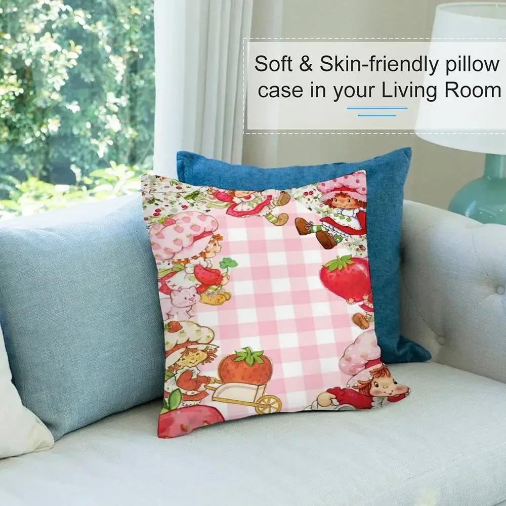 Kawaii S-Erdbeer-Shortcakes Kissenbezug Kurzer Plüsch Doppelseitiger Druck Quadratische Dekokissenbezüge Sofa Heimkissen Dekoration