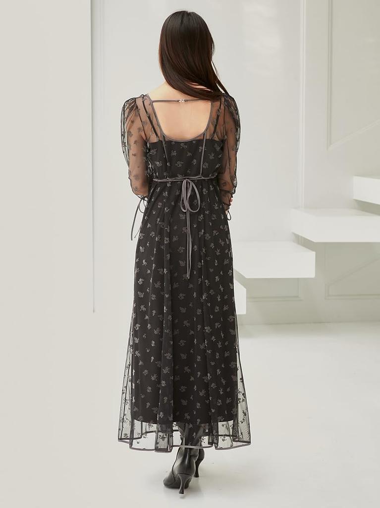 Sustainable Flocked Print Dress SWFO245031 BLK [Snidel] Women's