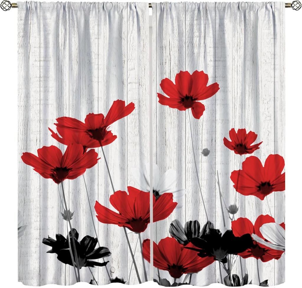 Birds Bible Verse Kitchen Curtains, Christian Rustic Flower Cross Scripture Quote Hummingbird Window Drapes For Bedroom