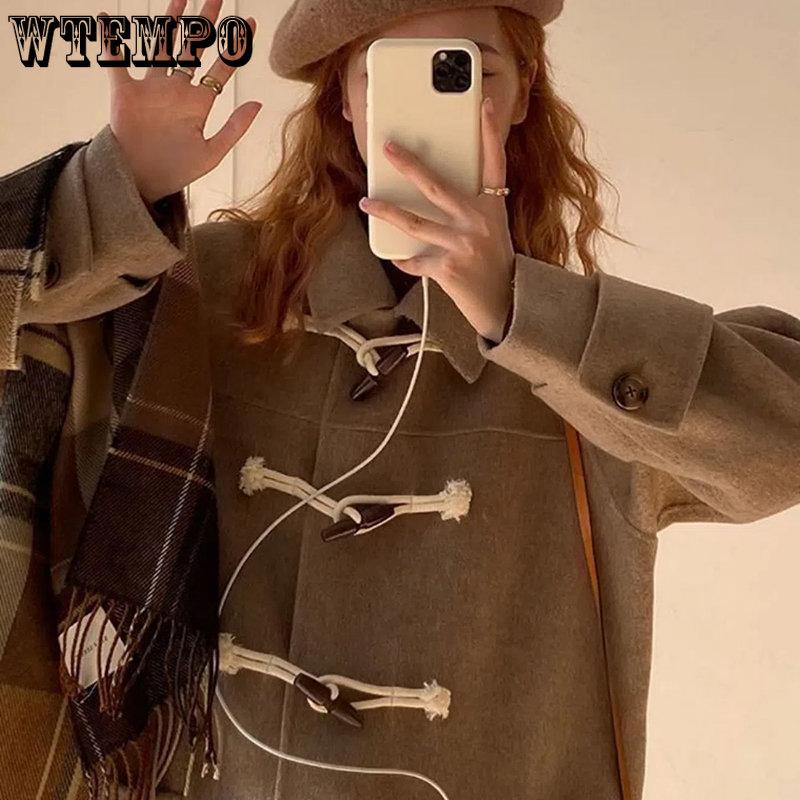 Frauen College-Stil Japanischen Schöne Wollmantel Ox Horn Schnalle Student JK Langen Mantel Kamel Herbst Winter Feste Jacke