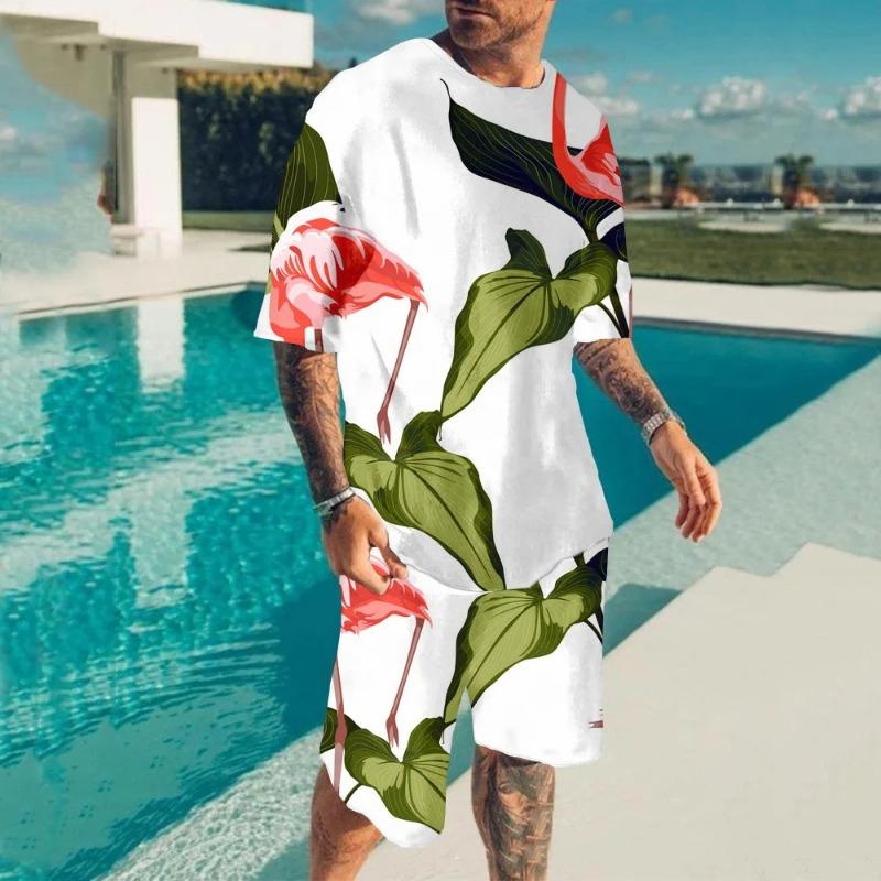 

Fashionable men s summer spliced printed pattern breathable round neck XXS