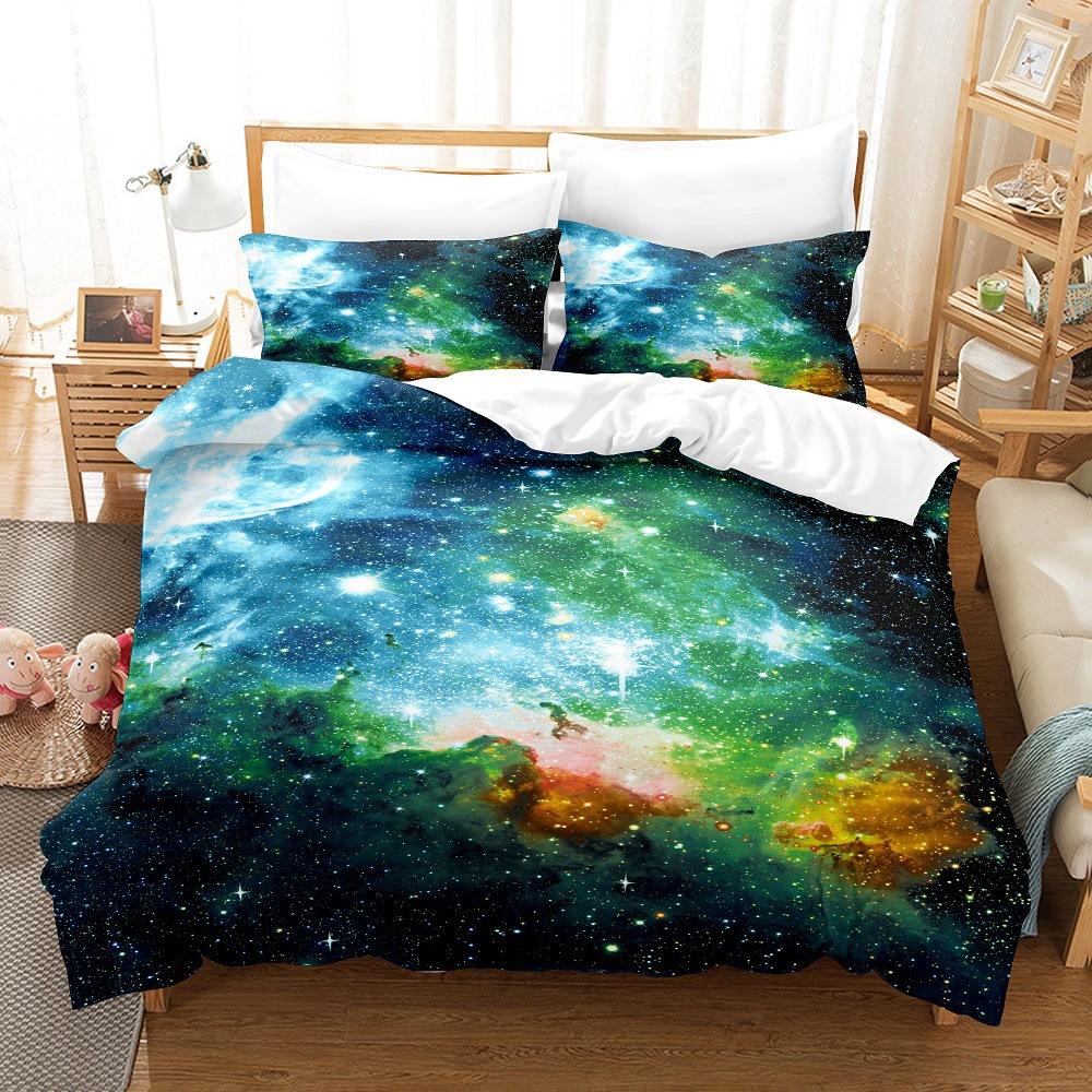 Galaxy Series Schlafzimmer-Set Bezug für Teenager Jungen und Mädchen, Blaugrün, Lila Meteor Bettdecke mit Kissenbezügen, Superweiches Bettwäsche-Set