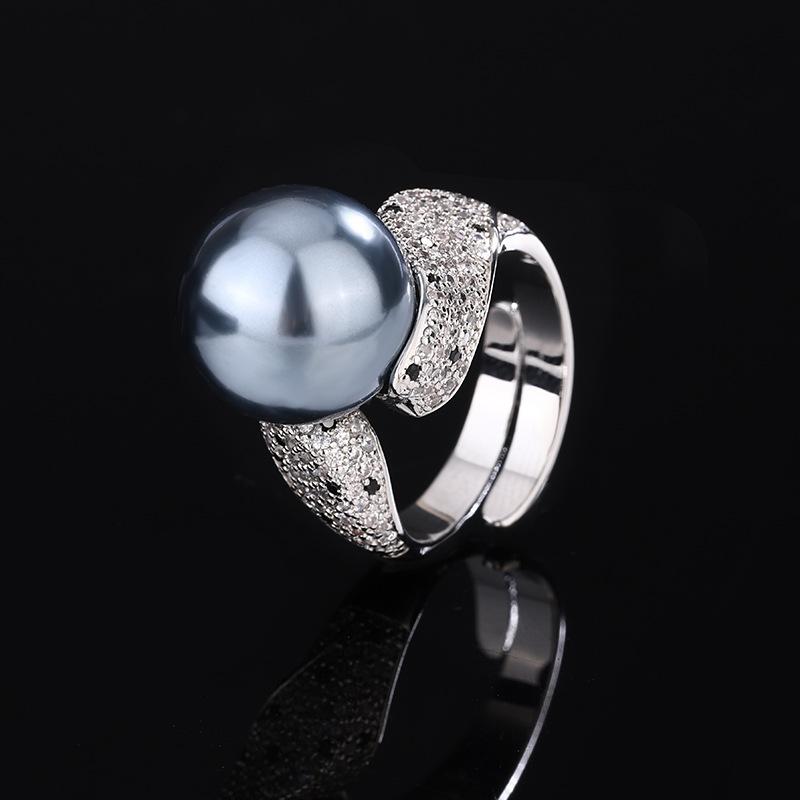 Jewelry Copper Platinum Plated Pearl Temperament Niche Design Ring 14Mm