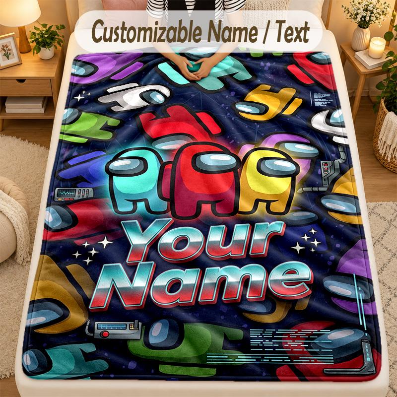 Flannel BlanketAmong Us Custom Name Text Personalized Soft Warm Throw Blanket Home Decor Gift