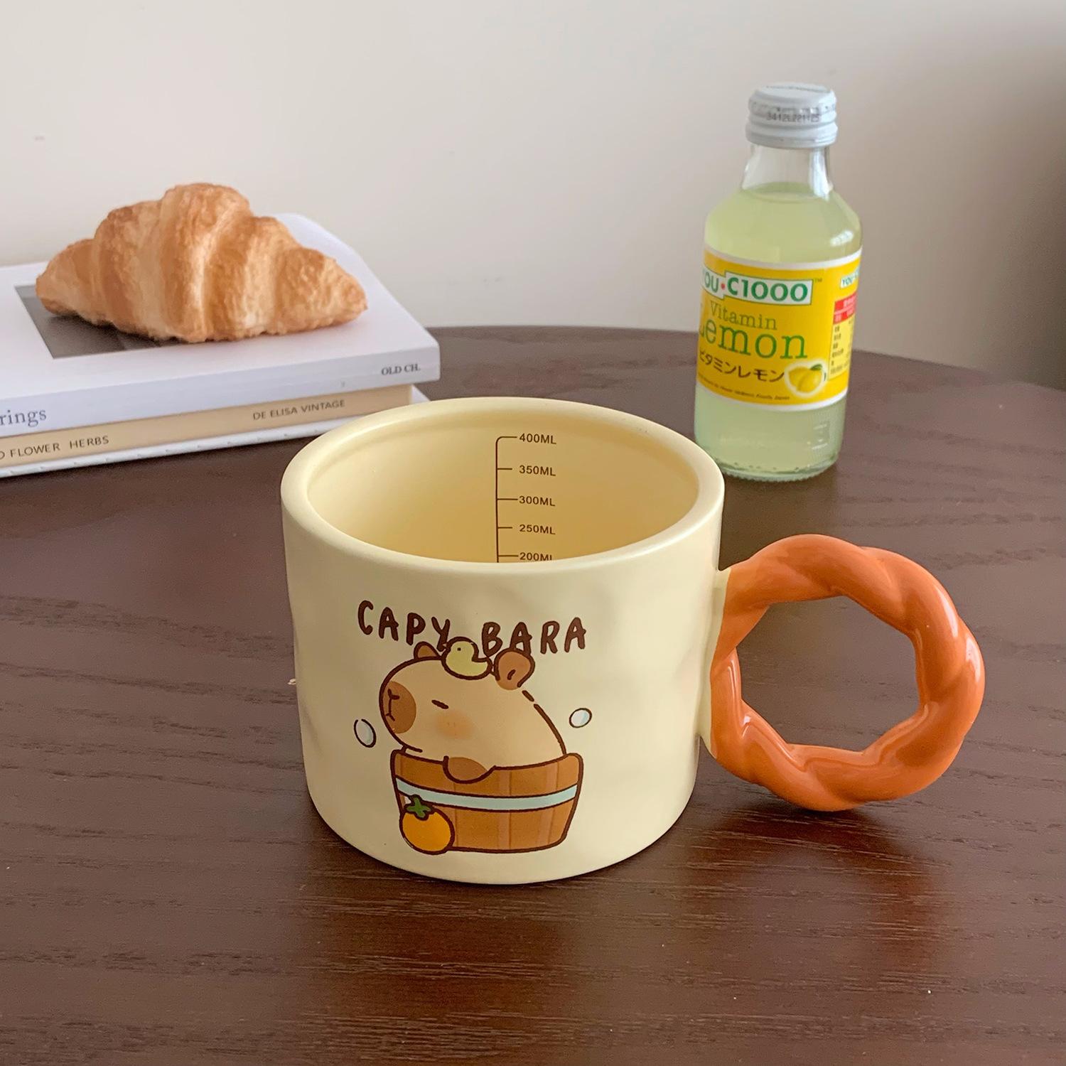 

Кружка Капибара Девочки Керамическая Чашка для Воды Дом Офис Кофейная Чашка со Шкалой Чашка для Завтрака Дети 301-400ml