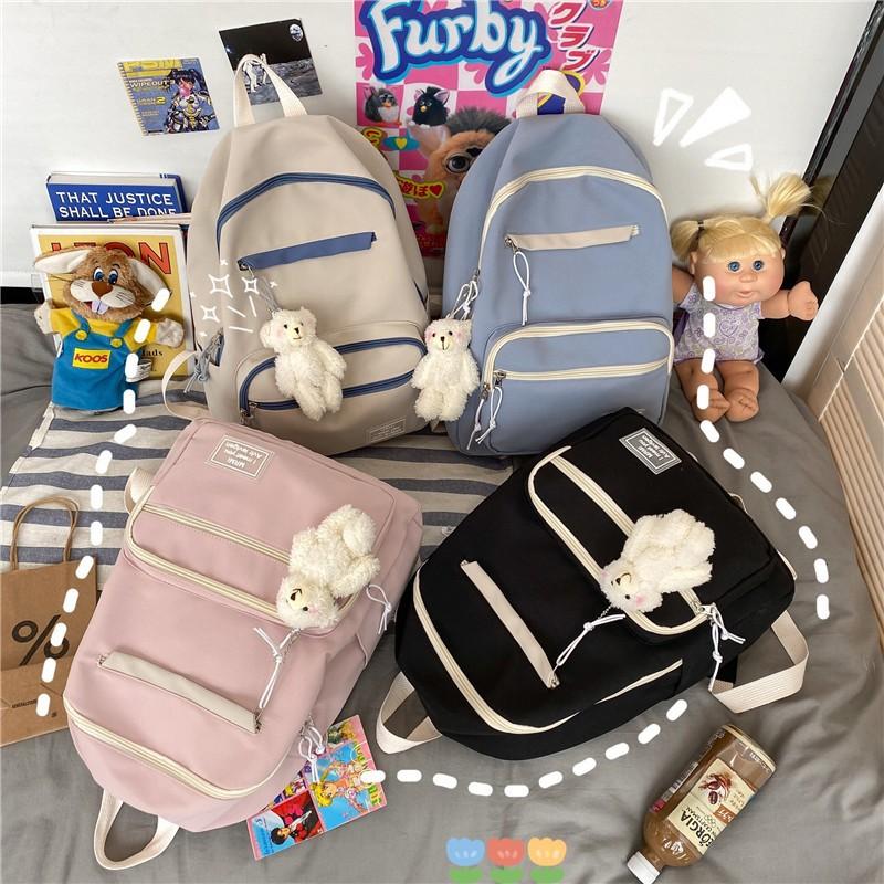 Schoolbag women's large-capacity Korean version of junior high school backpack ins wind simple foreign style solid color backpack children's backpack