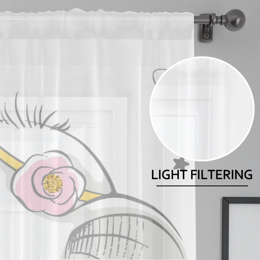 Herdesings Cute Elephant Sheer Tulle Curtains Chiffon Drapes 2 Panels Window Curtains for Living Room Bedroom Kitchen Decoration