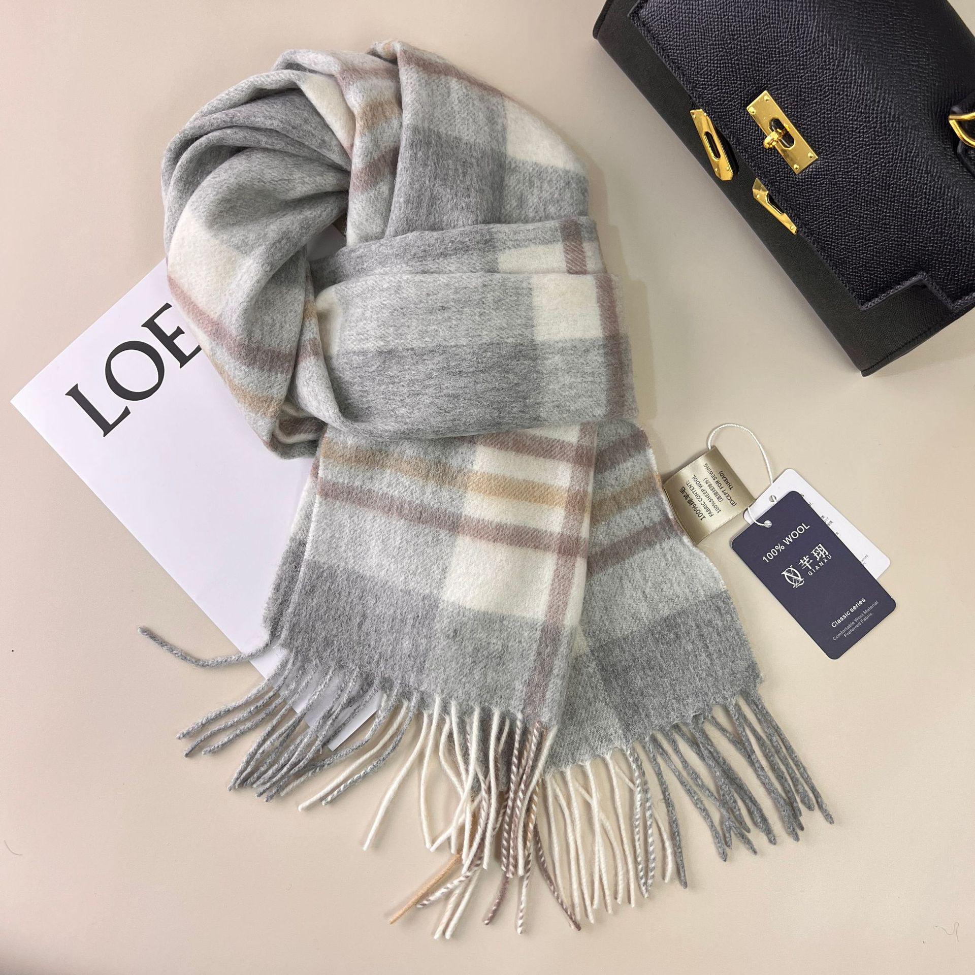 

Женский зимний шарф в британском стиле 2024 года: 100% чистая австралийская шерсть, высококачественная и теплая 37*195cm бежевый