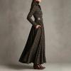 Damen kariertes Hemdblusenkleid, V-Ausschnitt, einreihig, mit Schlitz, Maxikleid