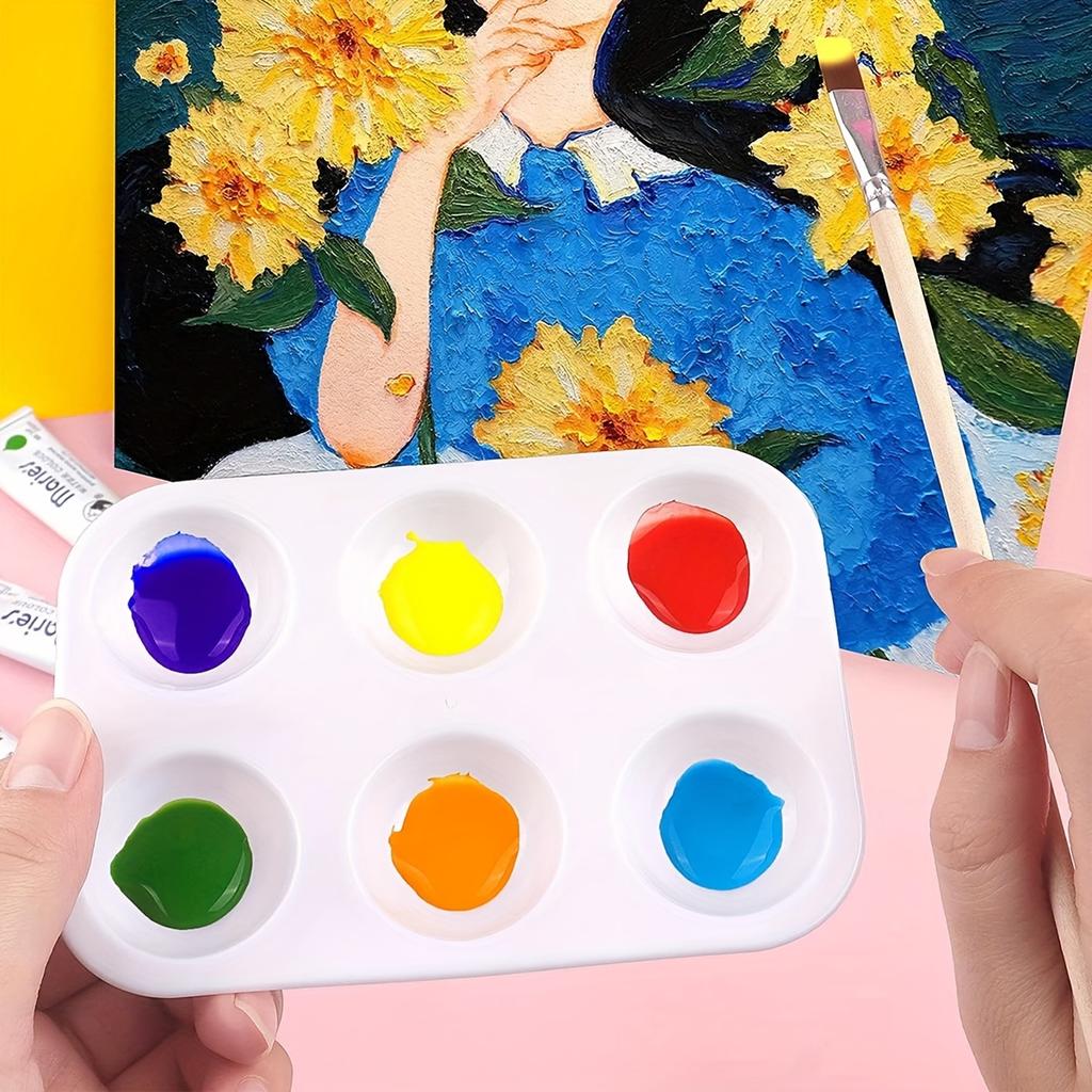 20 Pcs White Plastic Paint Palette 6 Well Watercolor Palette Rectangular Paint Tray Paint Mixing Palette