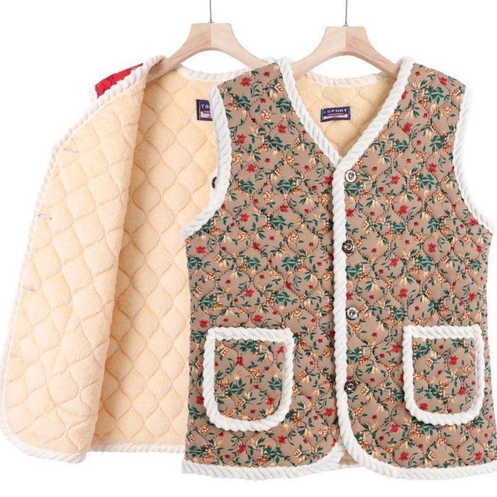 Warm Fleece-Lined and Thickened Floral Vest Soft Padded Cottagecore Style Kimchi Vest Lightweight Quilted Vest Autumn Winter