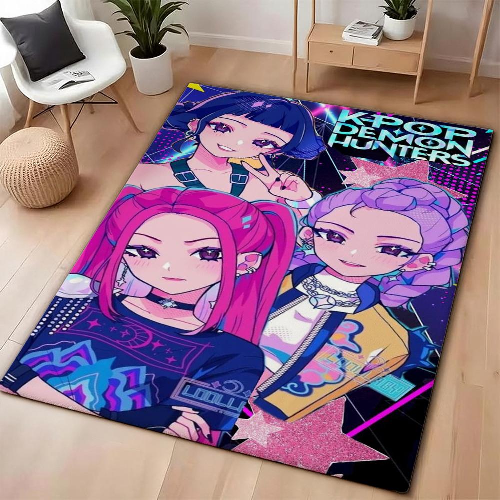 Kpop Demon Hunters Neon Stage Indoor Rug Nonslip Thick Carpet For Entryway Home Party Decor Valentine'S Day Gift