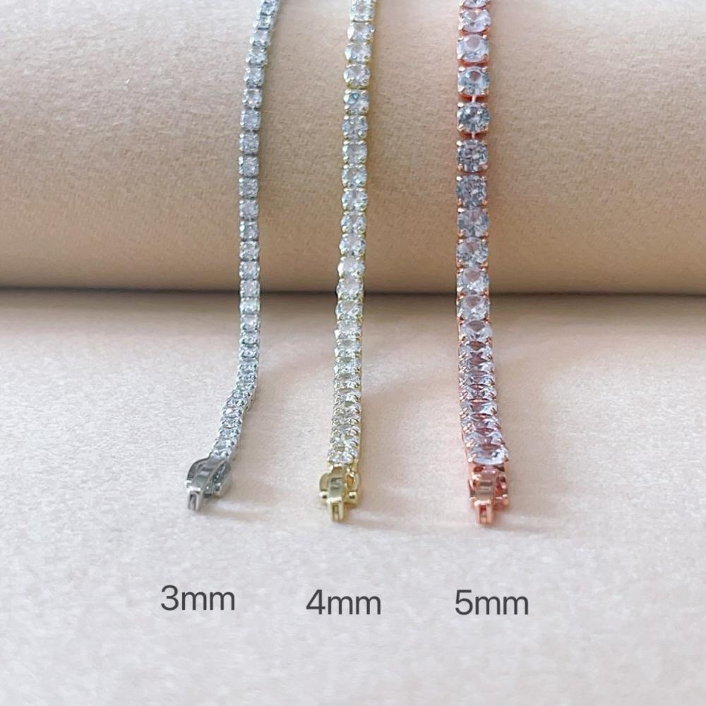 Kadınlar için 4mm Paslanmaz Çelik Kaplama Altın Rengi Moda Zirkonya Bileklik Kristal Tasarımcı İnce Zincir Düğün Takısı
