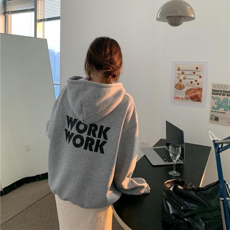 Lös långärmad huvtröja för kvinnor enfärgad O-hals pullovertoppar