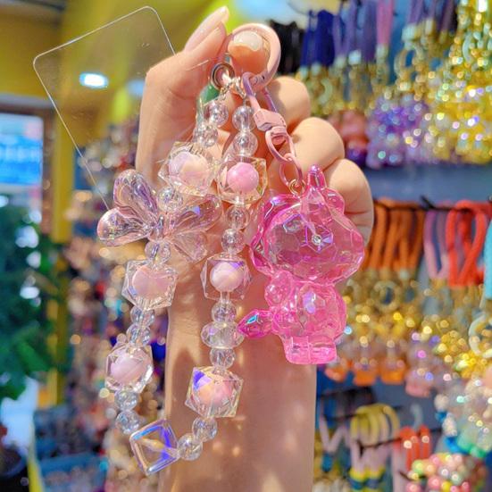Beaded Keychain Macaron Color Beads Sparkling Mobile Phone Chain Bag Hanger with Transparent Colorful Pendants Anti-Lost Charm Accessories