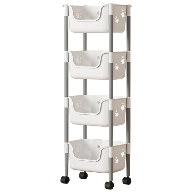 Easy to Assemble Floor Standing Storage Unit Sturdy Layer Storage Shelf with Drawers Movable Storage Stand Holder
