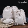 50 Bucăți/Lot Pungi cu Șnur pentru Depozitare din In Pachet din Pânză pentru Petrecere Cadou de Crăciun Pungi Simple din Bumbac 8x10/10x12/12x15/13x18/15x20cm