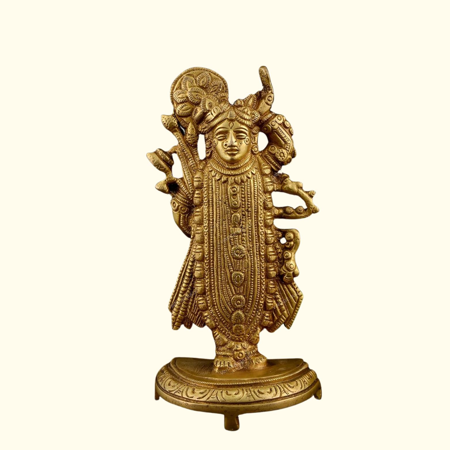 Pure Brass Shrinath Ji Idol, Hindu God Statue, Religious Sculpture, Gold
