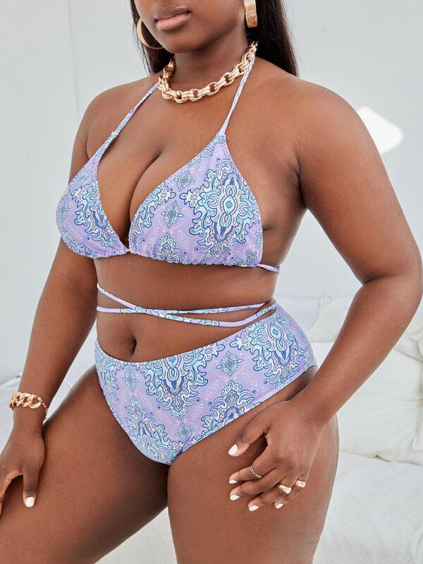 Plus Size Bikinis Set for Fat Women Sexy Swimwear Women High Quality Polyester Swimsuit Women Print Bathing Suit Women Summer