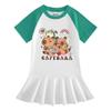 Summer Girls' Cartoon Raglan Short Sleeve Pleated Dress with Ruffle Skirt