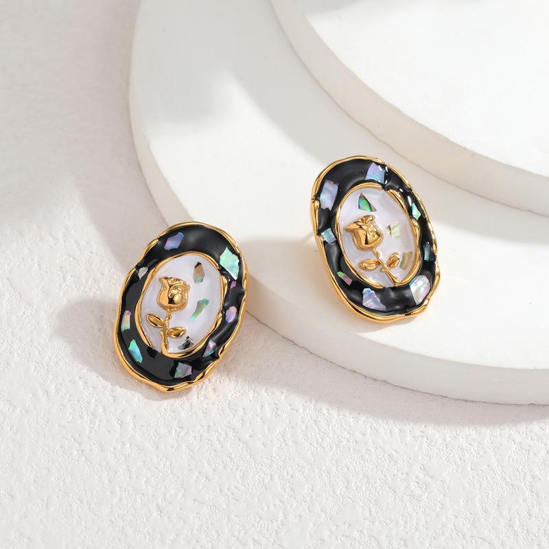 Elegant 18K Gold Vintage Stainless Steel Geometric Oval Jewelry Set