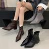 Pointed Short Boots Female Thick Heel Versatile Fairy 2025 New Small Height Increase Thin Boots Soft Leather Middle Heel Martin Boots