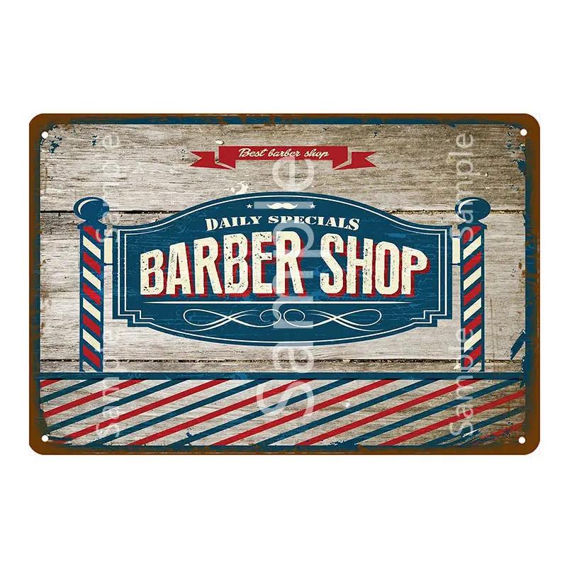 

Винтажные металлические вывески для парикмахерской, постер для бритья и стрижки волос, ретро-табличка для кафе, бара, паба, стрижка и бритье, утюжки для бороды YL002 20x30cm