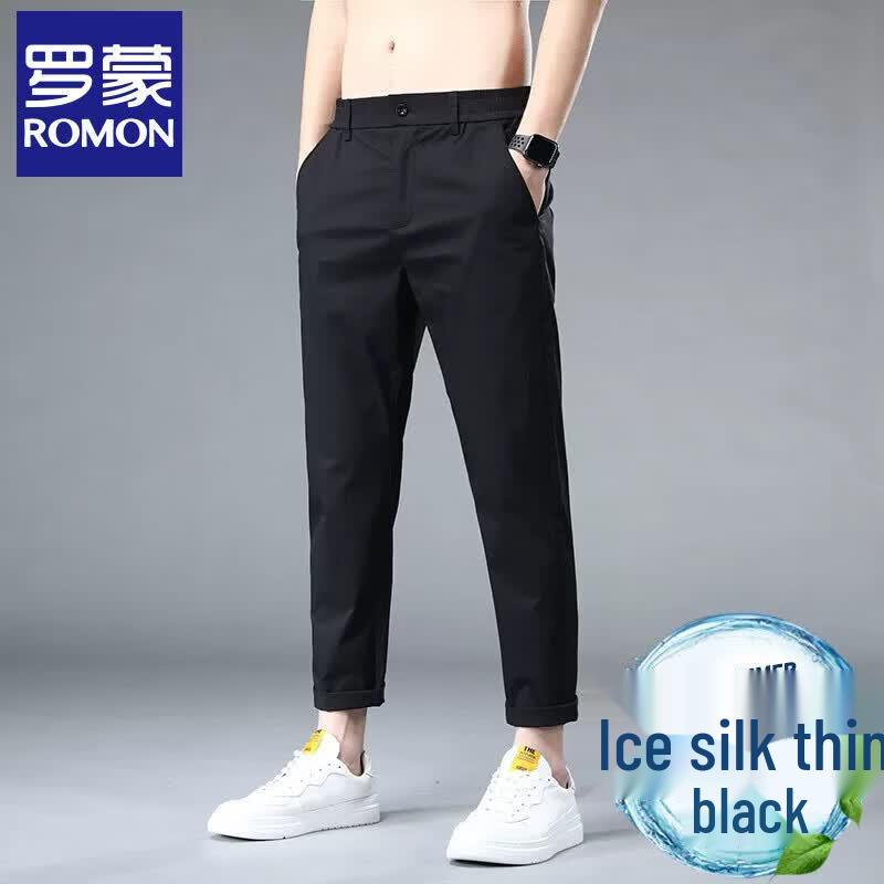 Romon Men s Ice Silk Slim Fit Cropped Casual Pants 36