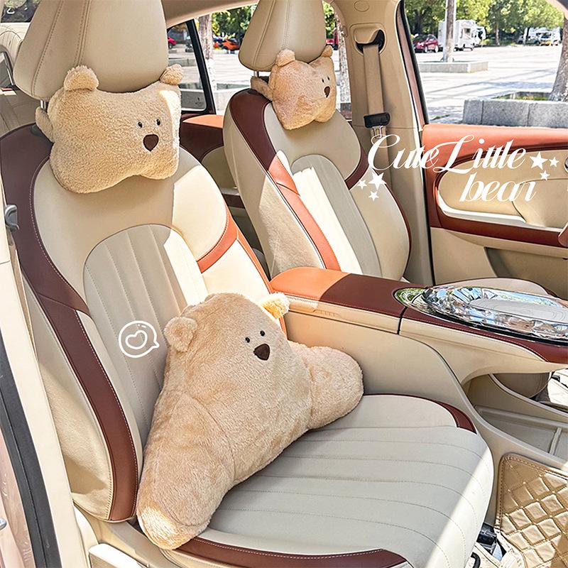 Cartoon Bear Car Neck & Lumbar Pillow – Cute Plush Support for Comfortable Car Rides