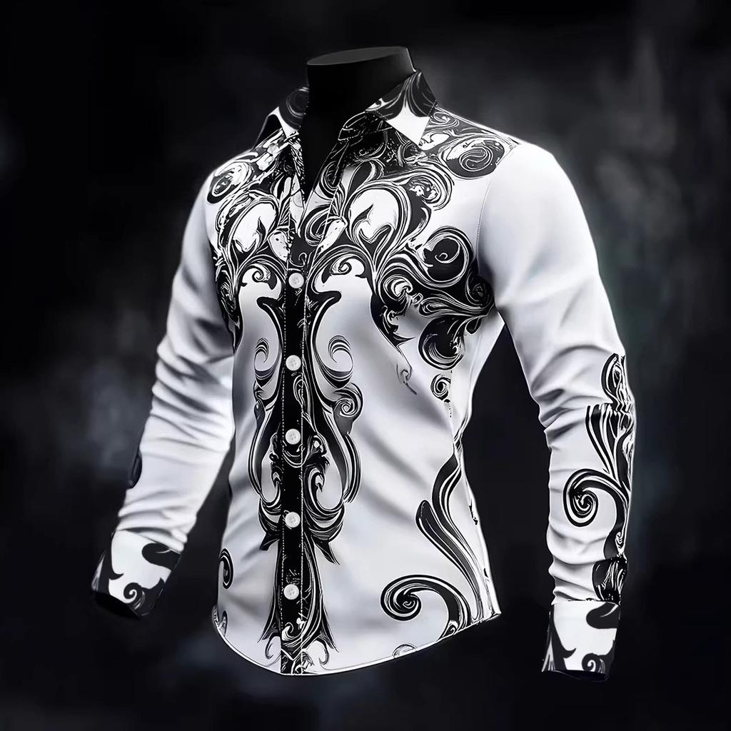 Neue Herrenbekleidung Frühling Herbst Mode Langarmhemd Herren Business Casual Printhemd Oberteile 100% Polyester