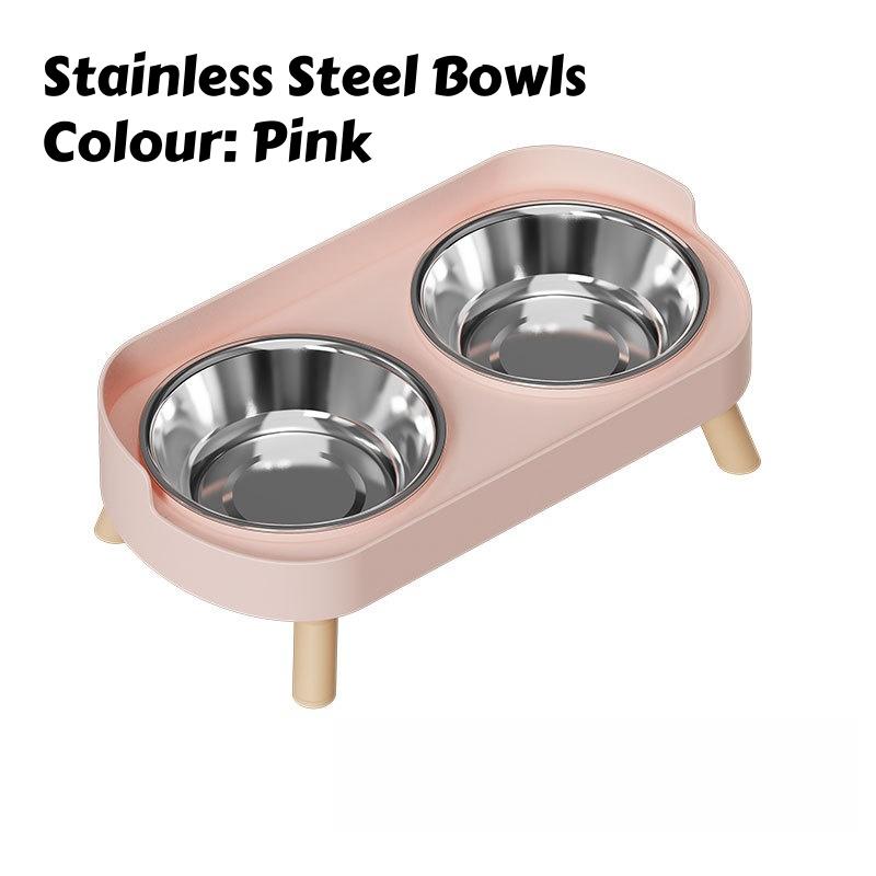 Elevated Cat Double Bowls Set: Height Leg for Neck Health & Whisker Relief - Stainless Steel Anti-Spill Dish with Non-Skid Base