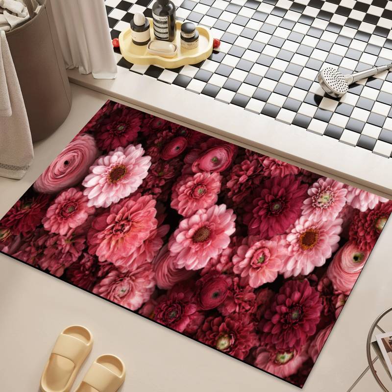 Blume Kieselgur Fußmatte Badezimmer Duschraum Rutschfeste Fußmatte Badezimmer Saugfähig Schnelltrocknend Fußmatte