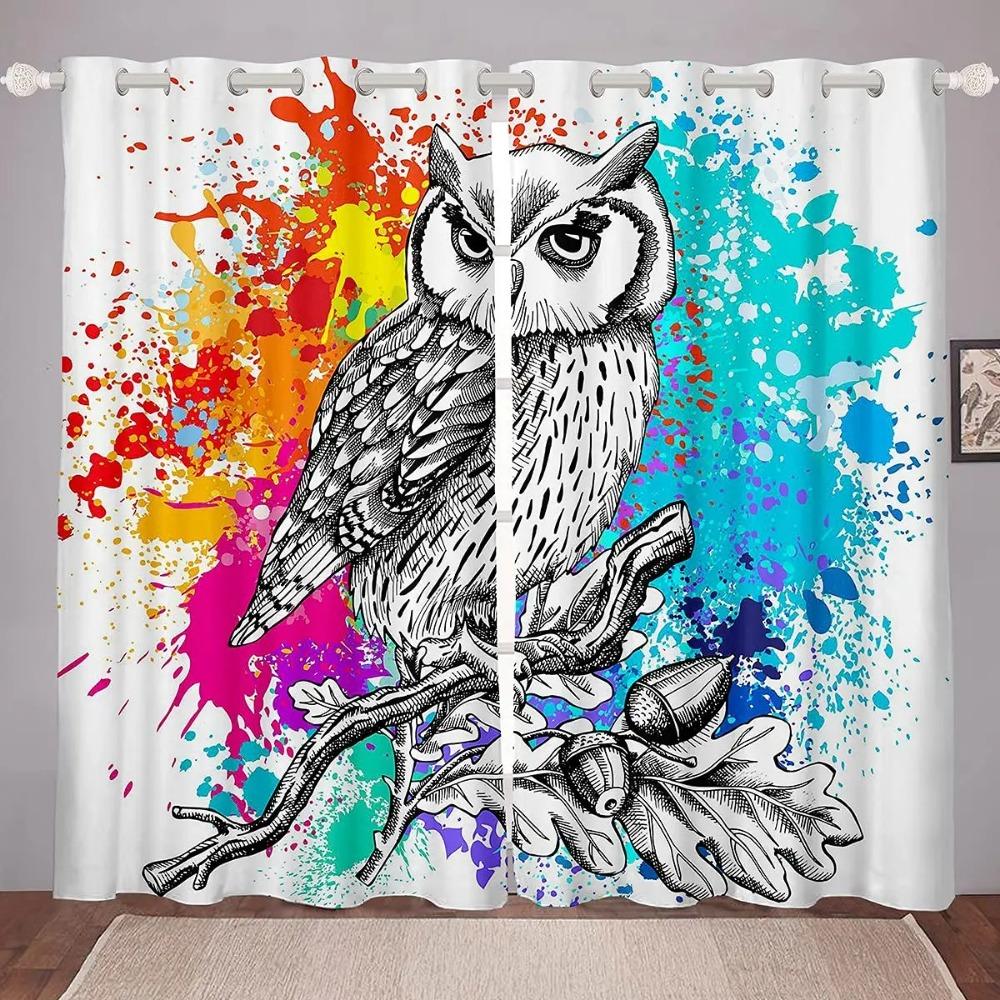 Owl Window Curtains for Bedroom Living Room Cute Owls Curtain Kids Boys Girls Window Drapes Decor Window Treatments 2 Panels
