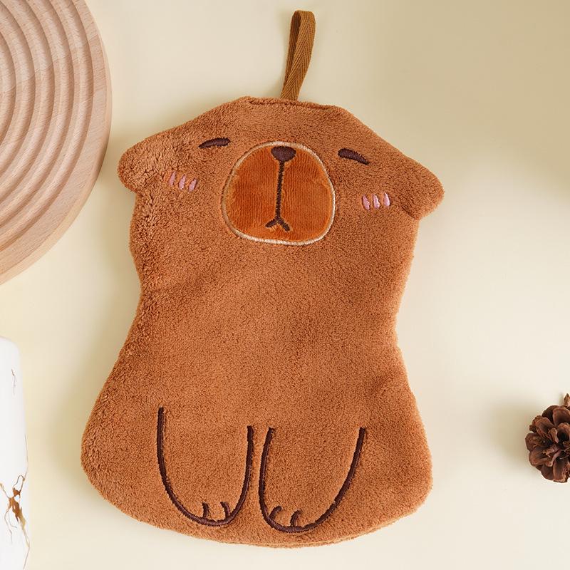 Capybara Cartoon Hand Towel: Coral Fleece Kids' Handkerchief for Kitchen & Bathroom