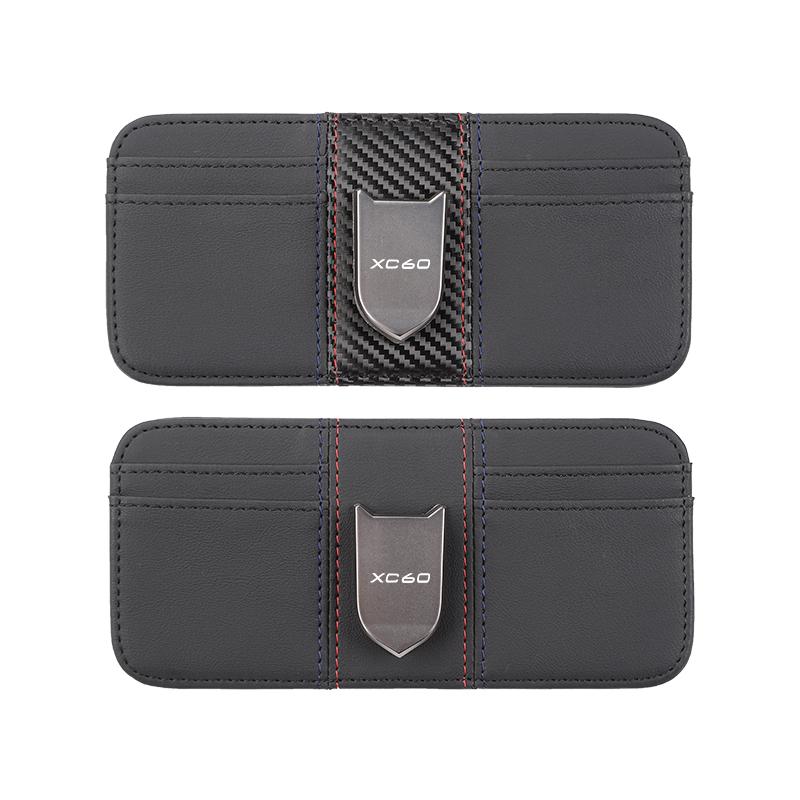 Car Leather Shield-Shaped Double-sided Card Holder Visor Sunglasses Clip For Volvo XC60 C30 T6 S60 C70 XC40 V40 XC70 AWD V90 S90