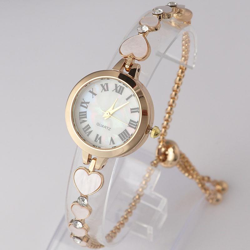 Classic Exquisite Shell Small Dial Watches Love Heart Bracelet Watch Fashion Rhinestone Ladies Wristwatch Clock Gift Reloj Mujer