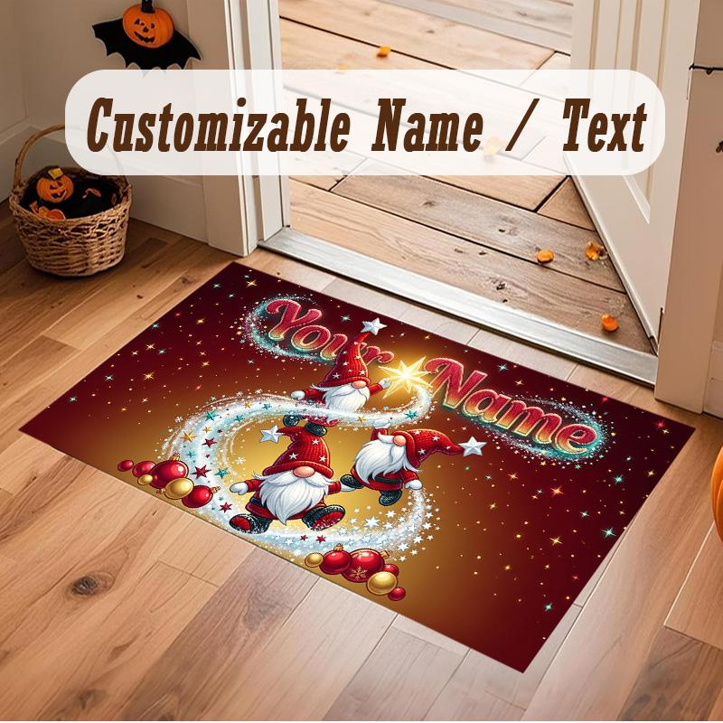 Christmas Theme Soft Crystal Velvet Rug Custom Name & Text Print Non Slip Floor Rug for Bedroom Living Room