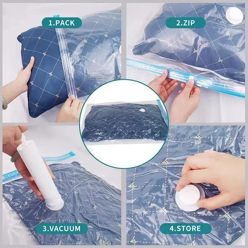 Transparent Vacuum Compression Bag Clothes Quilt Storage Bag Reusable Space Saving Vacuum Compression Bag Hand Pump Organiser