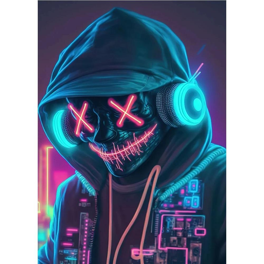

Неоновий Дизайн Музика Круті DJ Навушники Постер Картина на Полотні Абстрактне Мистецтво на Стіну Для Сучасного Бару Клубу Кімнати Домашній Декор Cuadros Без LED 50x75cm No Frame