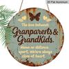 2D Flat, 1pc Round Aluminum Grandparents & Grandkids Love Sign, Vintage Rustic Butterfly & Heart Wall Decor, Waterproof & Durable, Themed Around The