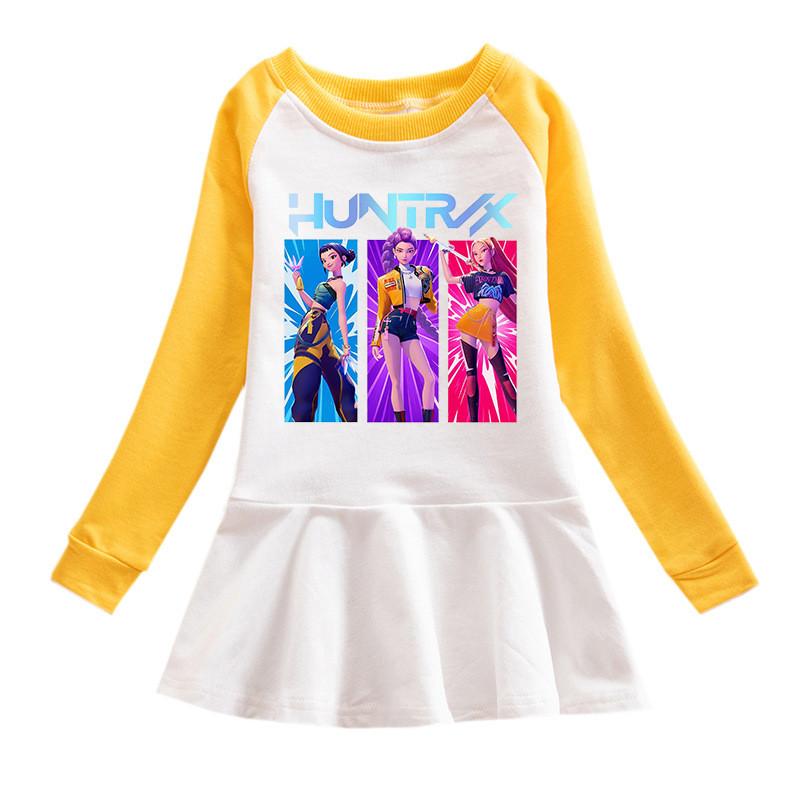 Girls Kpop Rumi Zoey Mira Hunters Print Fashion Cute Pleat Mesh Dress