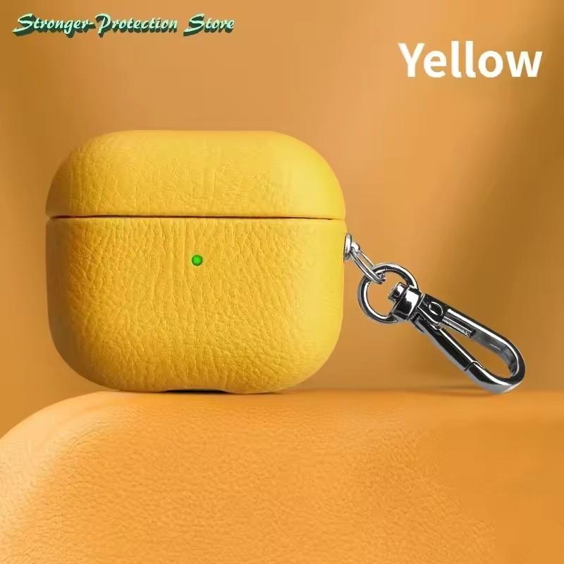 Genuine Leather For AirPods Pro 3 Case AirPods Pro 2 Airpods 4 Airpods 1/2  3 cover Lychee Pattern Cowhide With Buckle