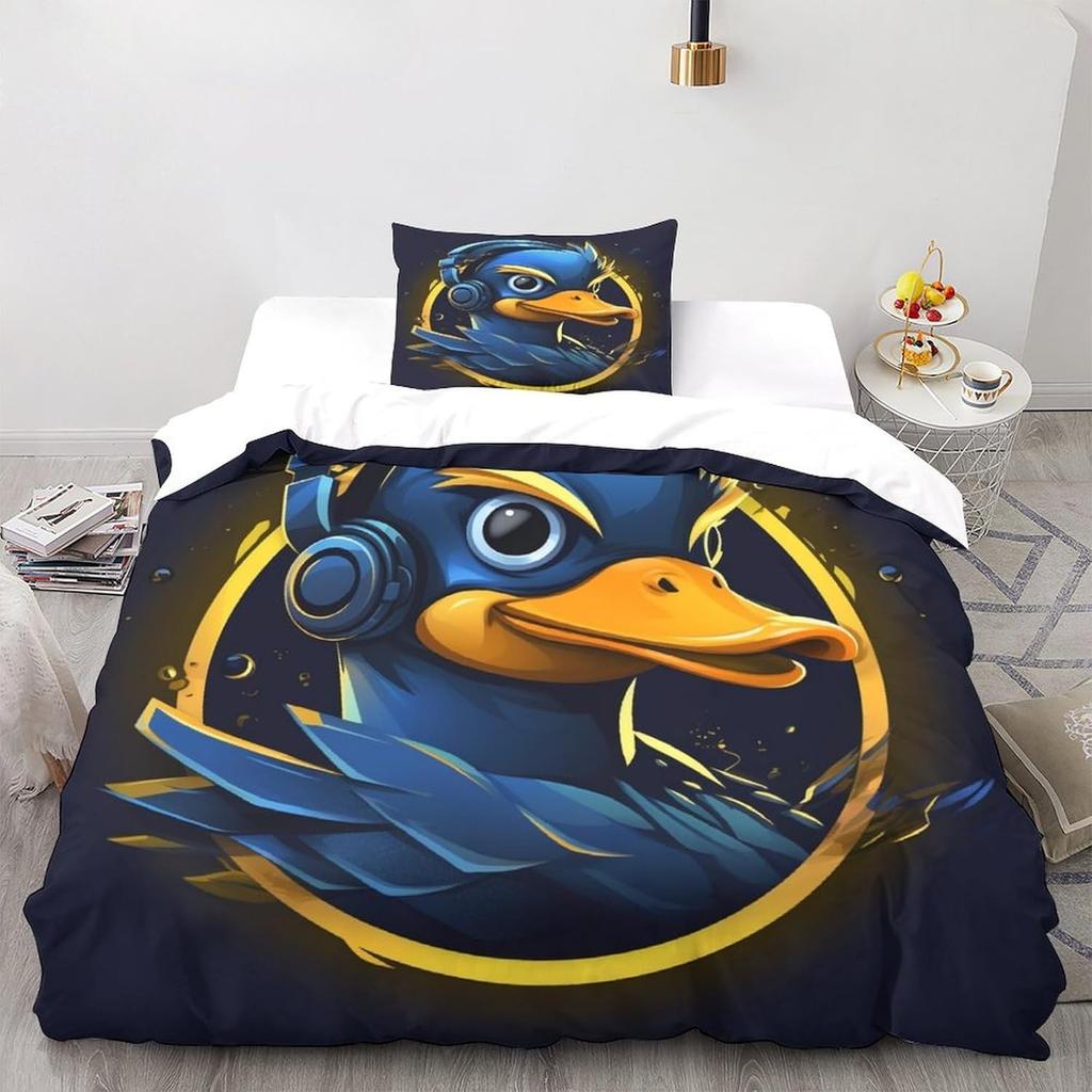 Blue Duckling Bedding, Full Size Bedding Cover for Children and Adults, Soft Microfiber Down Duvet Cover with Zipper