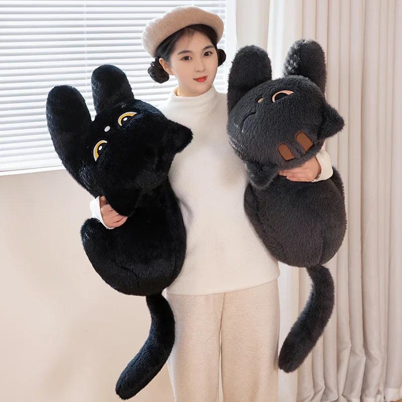 Cute Cartoon Animal Black Gray Cat Plush Long Pillow Kawaii Kitty Stuffed Toy For Children Sleep Appease Doll Room Decor Gift