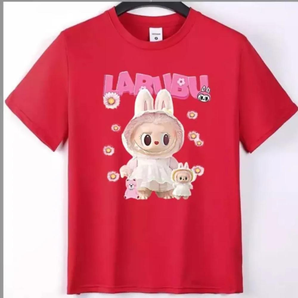 2025 New Children's T-shirt Wearing Princess Skirt LABUBU Printed Round Neck Short Sleeved Casual Girl's Top