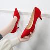 Low Heel Pumps Lady Pointed  Heels Female Green Flock Plus Size 46 Red Shoes 2025 Women 5cm High Heels Sexy Tacones Para Mujer