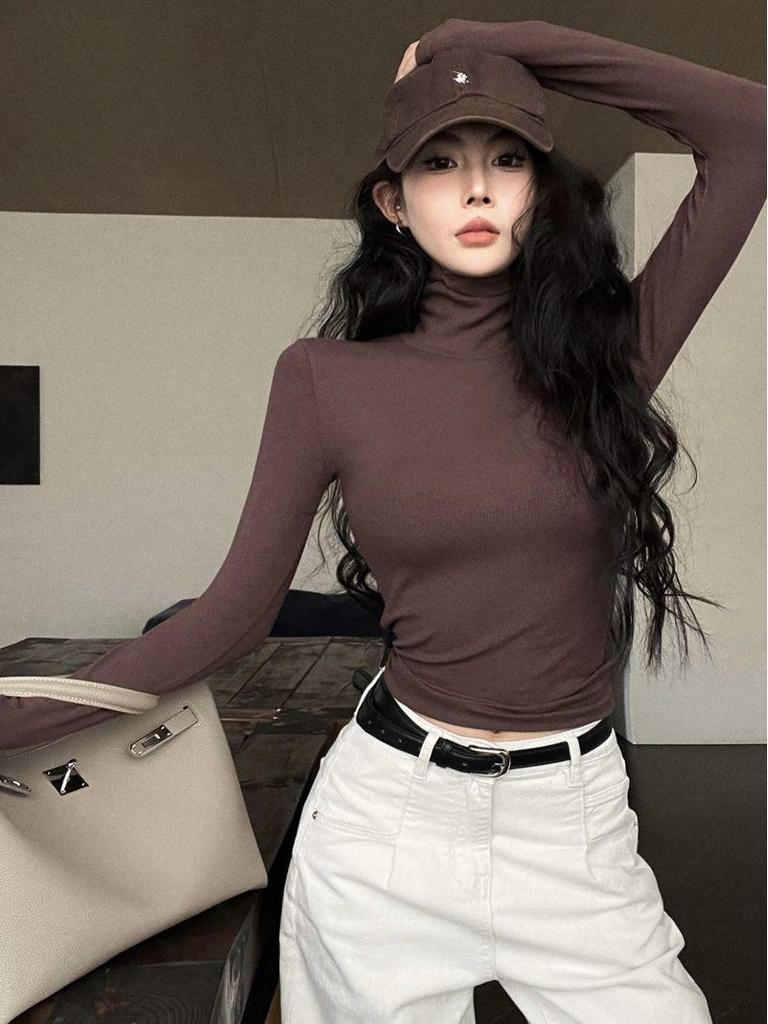 Korean Turtleneck Slim-Fit Women's Winter Top - 2025 Waist-Cinching Base Layer in Pure Color