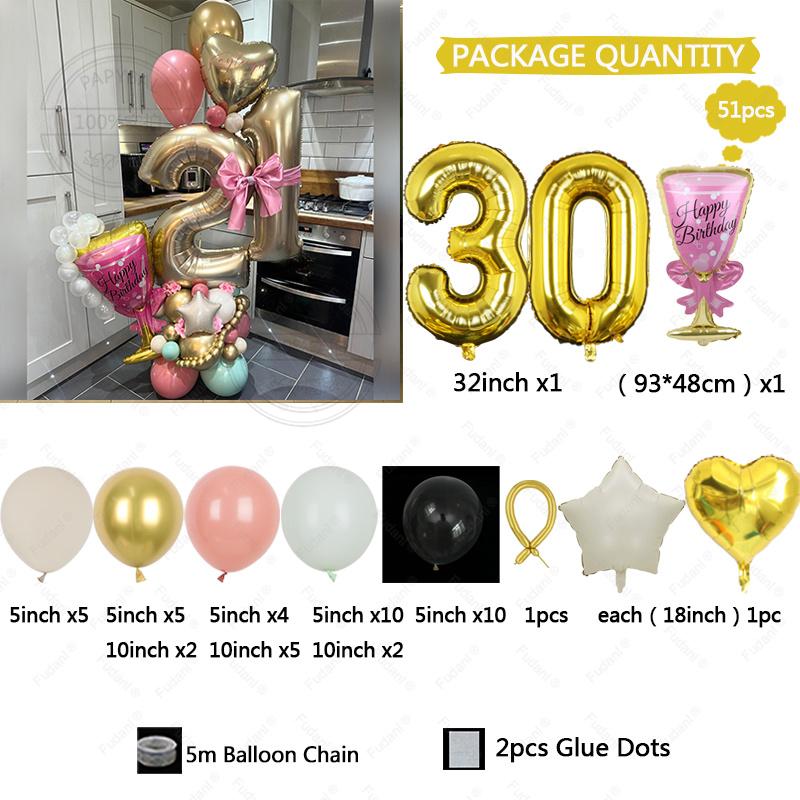 32-inch Gold Digital Foil Balloon Set Wine Glass Love Pentagram Balloon Boy Girl Birthday Party Decor Supplies Baby Shower 2025
